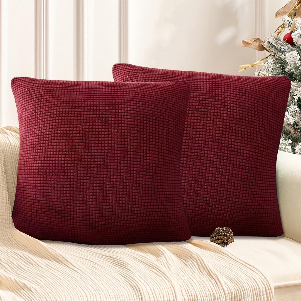 Cosensi- Kussenslopen 40 x 40 cm - Set van 2 - Kerstkussenslopen - Decoratieve Kussenhoezen - Zachte Kussenhoezen - Rood