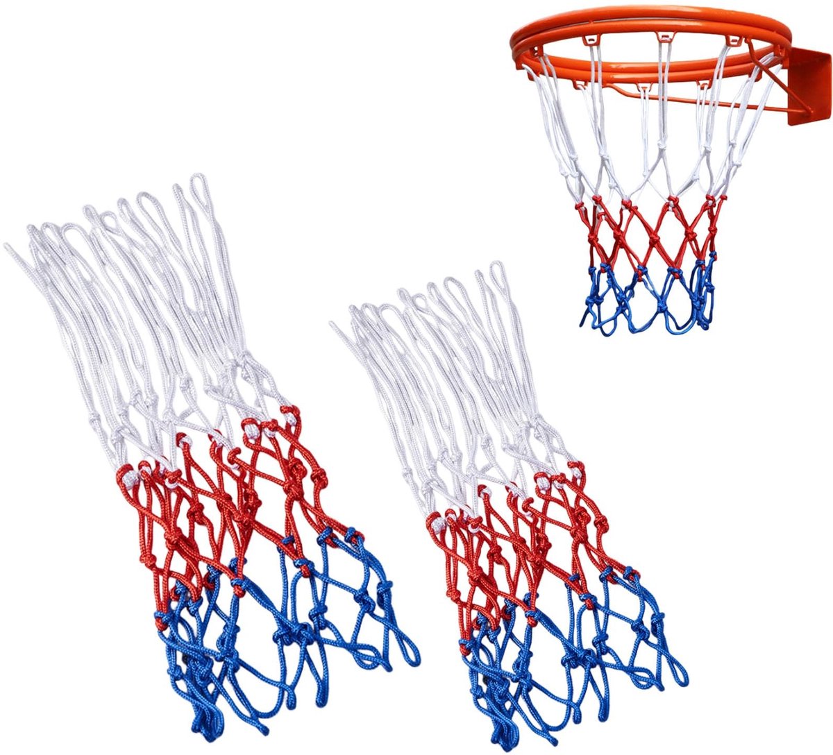 Cosensi- Basketbalnet Heavy Duty - Vervangend Net - Driekleurig - 12 Lussen - Indoor/Outdoor - Slijtvast Nylon - Basketbalnetten