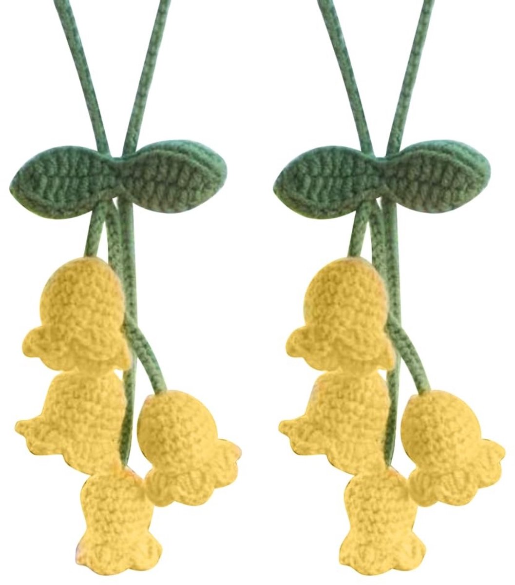 Cosensi- Autohanger 2 stuks - Gebreide Lelietjes van de Vallei - Achteruitkijkspiegelornament - Auto Accessoires - Decoratie voor Huis en Kantoor - Totale Lengte 15 cm - Autodecoratie