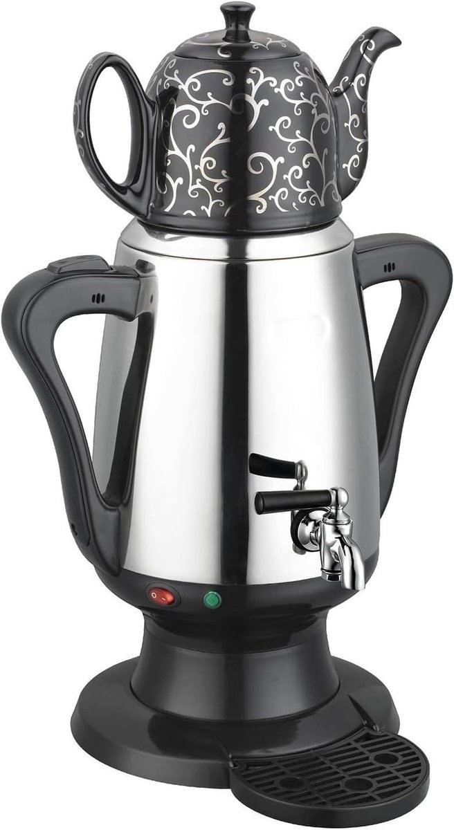 Elektrische Theemaker - Waterkoker Theepot - Warme Drank Bereiden - Dubbelwandig RVS - Keramische Beker - Zwart