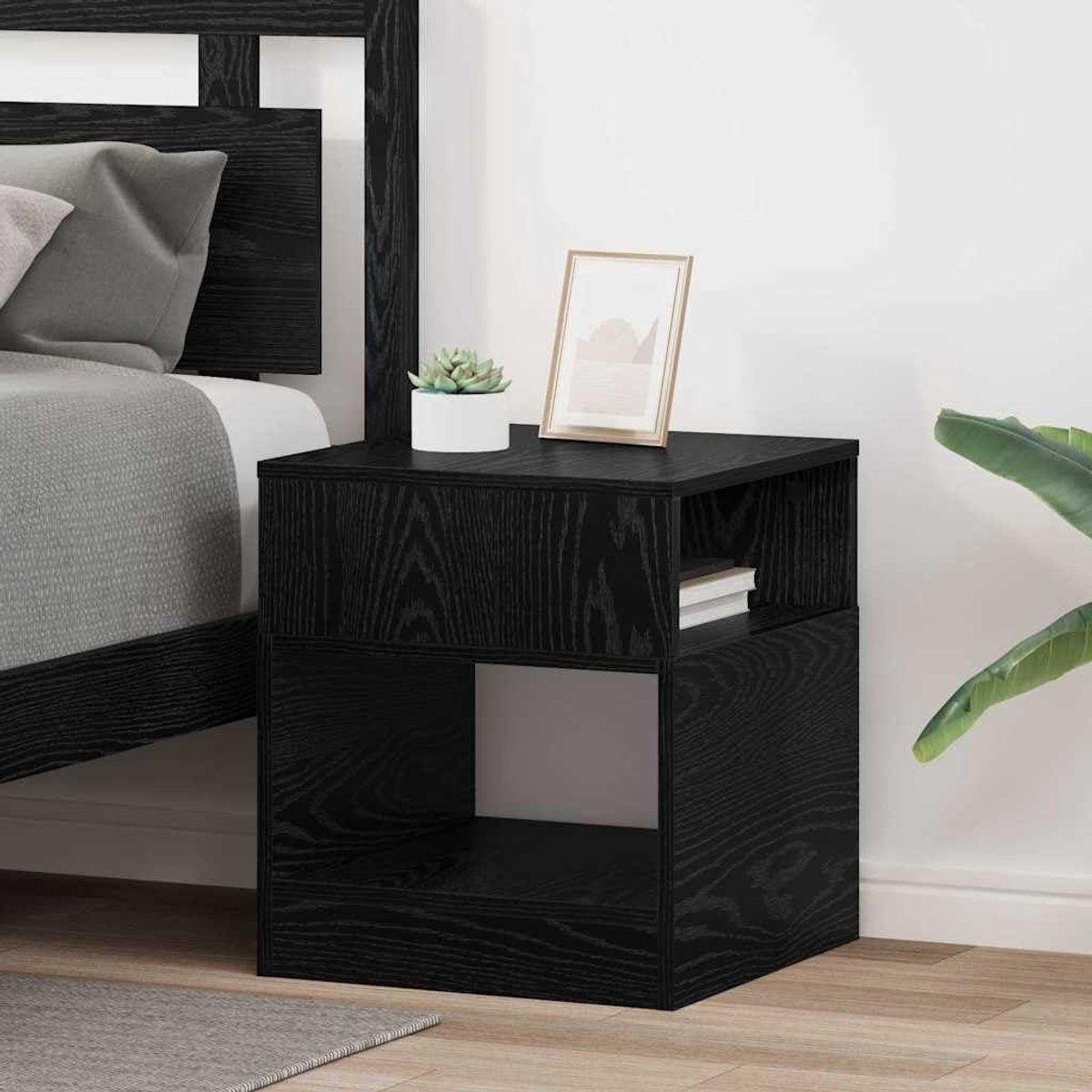 Bijzettafel Set - Nachtkastjes Tafels - Woonkamer Organisatie - Met Opbergplanken - 405 x 40 x 45 cm - Zwart Eiken