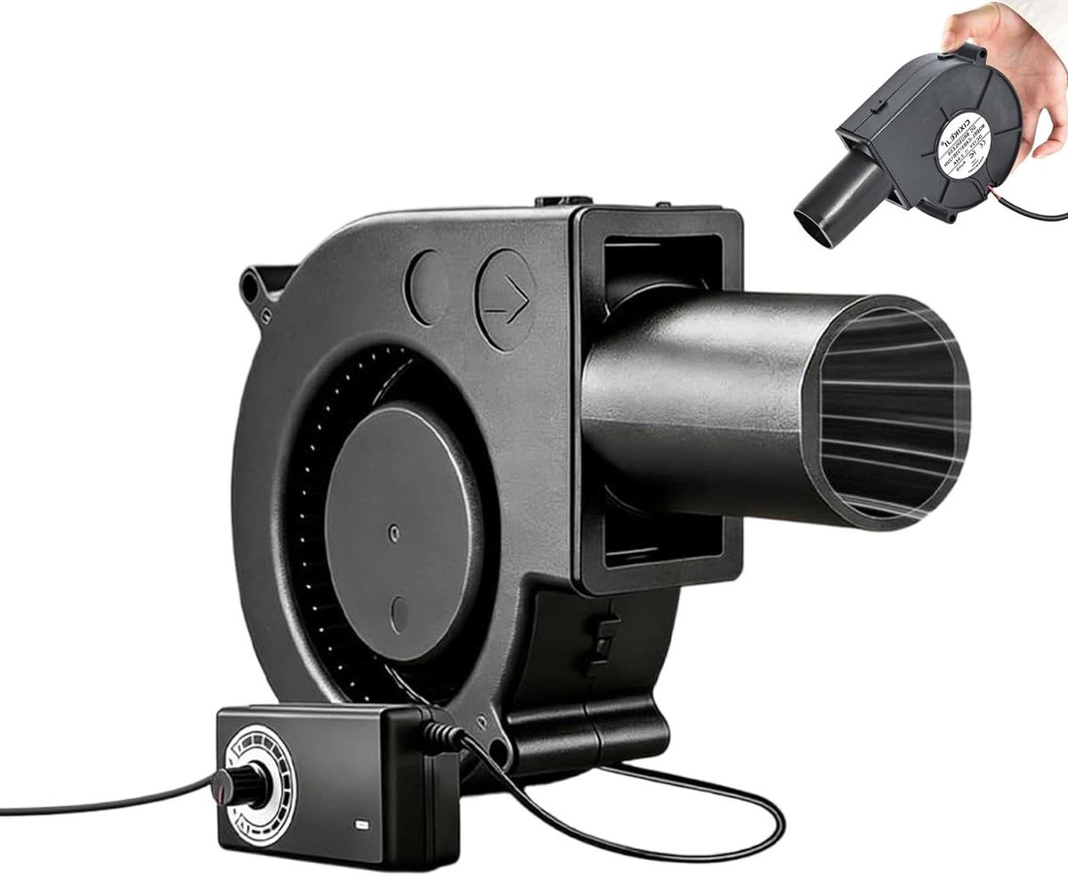 Ventilator - Luchtblazer - Houtkachel Aanmaken - Verstelbare Snelheid - 12V - Zwart
