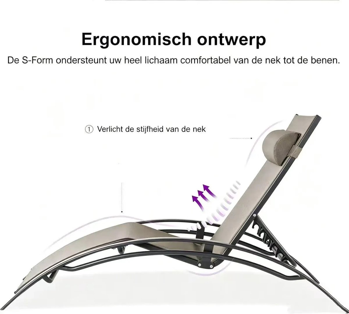 Purple Leaf Aluminium ligbedden met kussen - Set van 2 met bijzettafel - Khaki