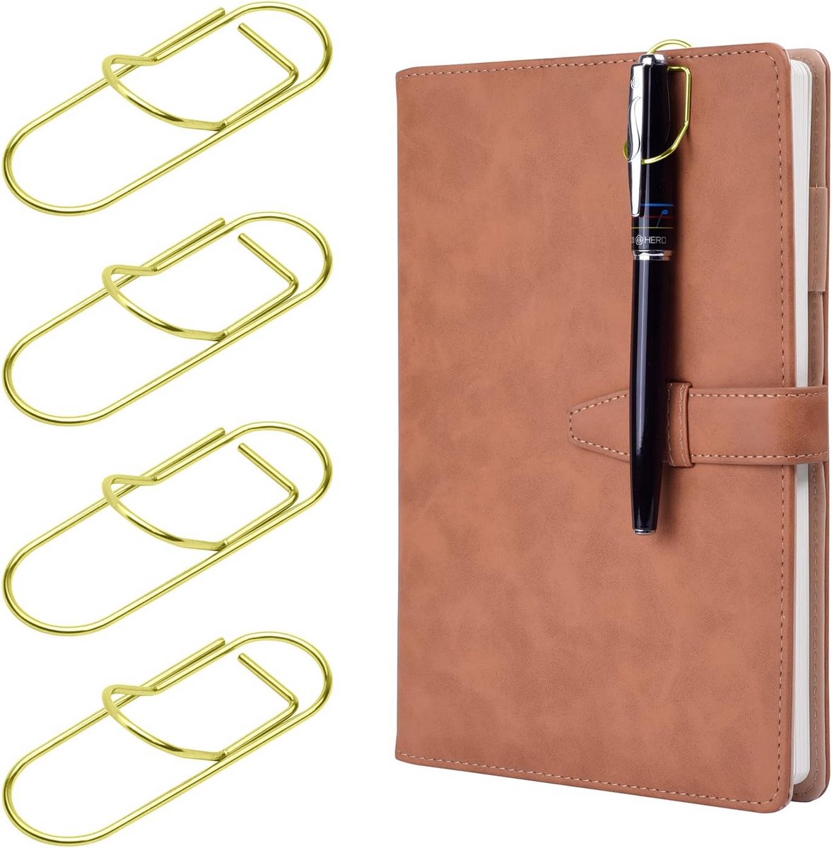 Wisdompro 12 stuks pennenhouders, notitieboek, metaal, 2,1 x 6 cm, stiftclip voor notitieboek, boeken, journal, klembord, paperclips, groot, voor bijna elke pengrootte (goud)
