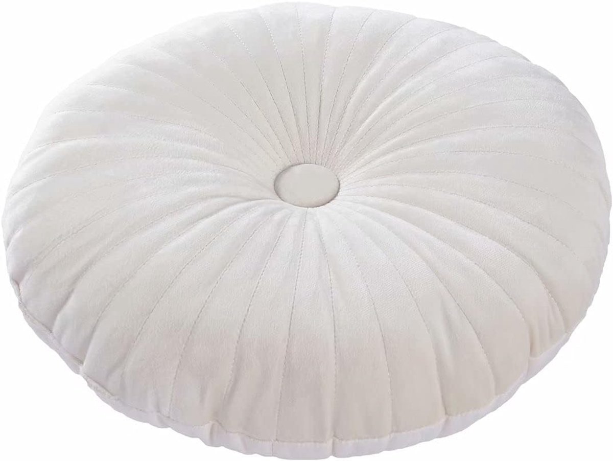 Rond Wit Sierkussen Fluwelen Sierkussen voor Bank, Woonkamer of Bed - 34 cm