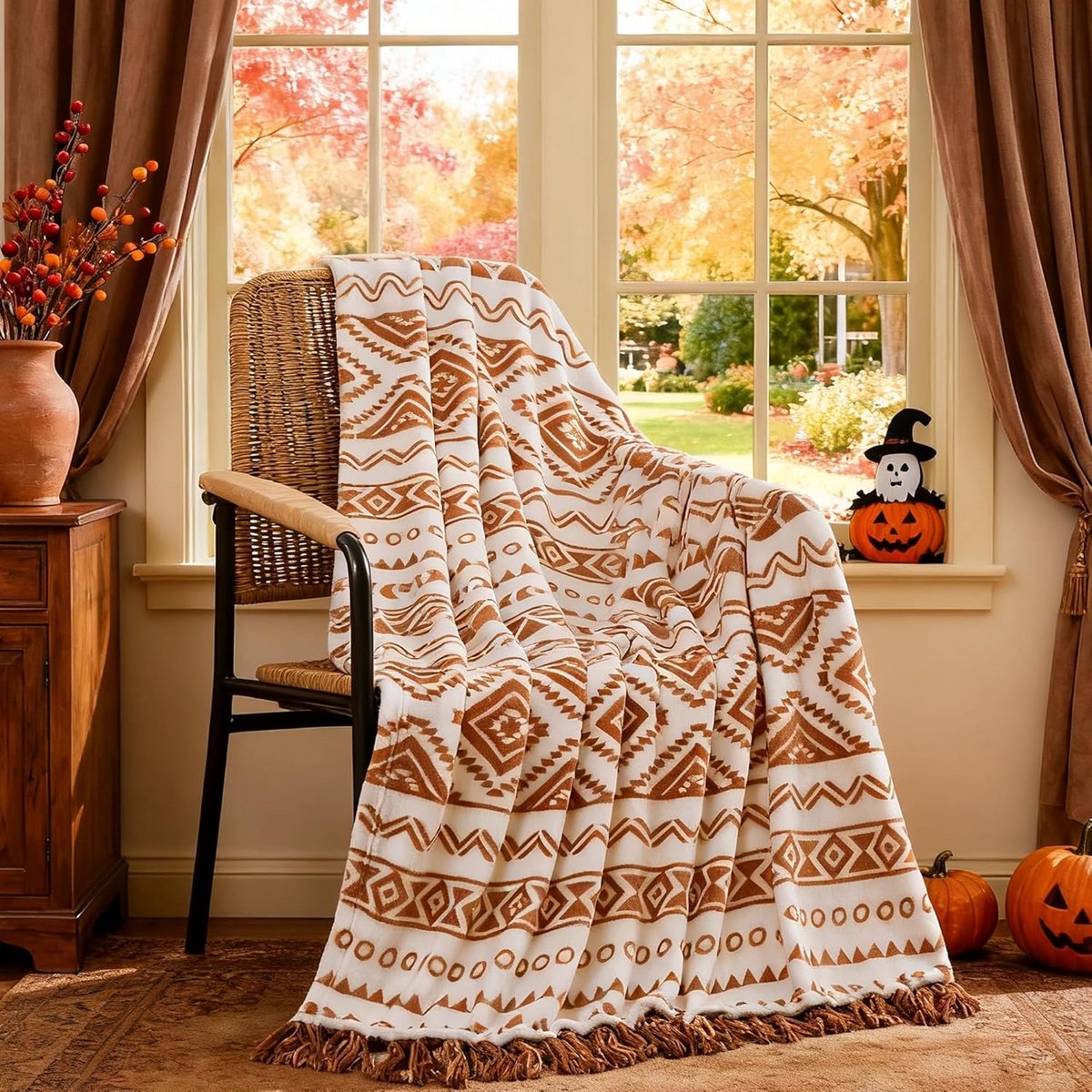 Boho Azteekse Plaid met Franjes - Zachte Flanellen Dekens voor Bank en Bed