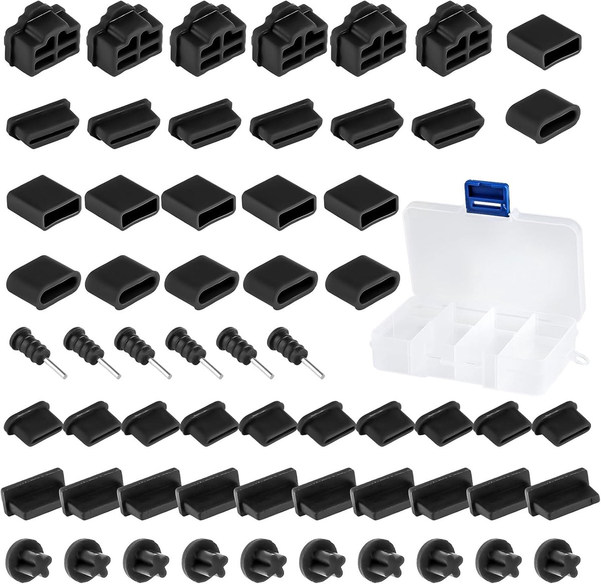 Set van 60 Stuks USB Stofkapjes & Poortbeschermers - Universele Bescherming voor USB-C, HDMI, RJ45, Hoofdtelefoon