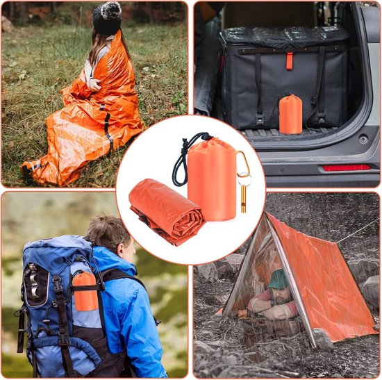 Noodslaapzak en Bivakzak Set - Survival Slaapzak Reddingsdeken - Outdoor Noodsituaties - Ultralicht Waterdicht - 210 x 160 cm - Oranje — afbeelding 4