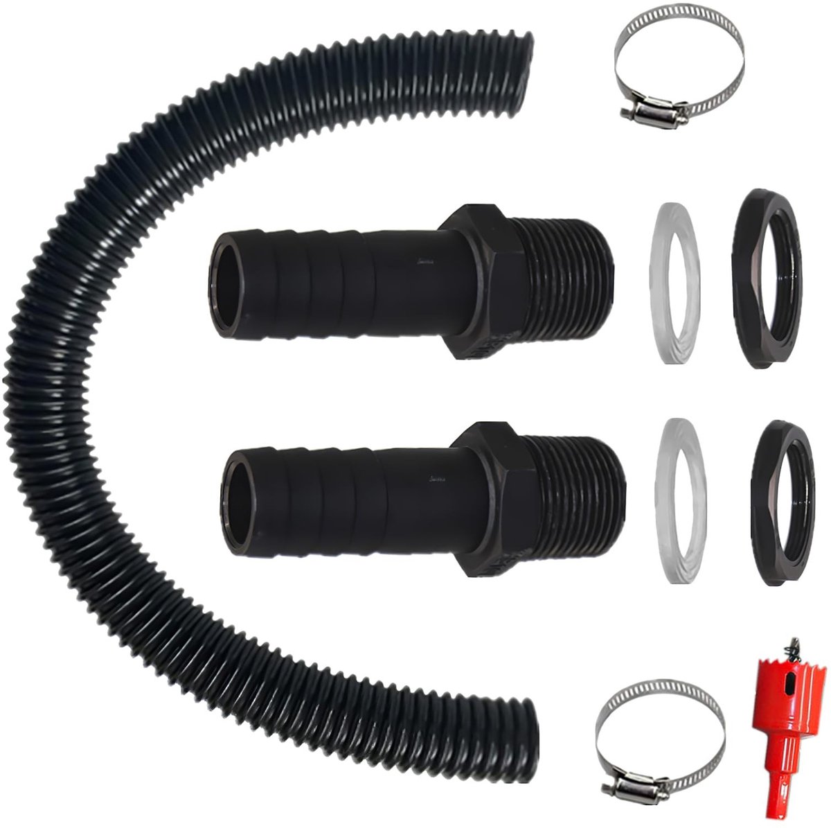 NTH products- Regenton Aansluitset 2-in-1 - Regenton Doorvoer 1,25 Inch - Aansluitslang 100 cm - Slangtule 32 mm - Inclusief Slangklemmen - Geschikt voor Kunststof Regenton