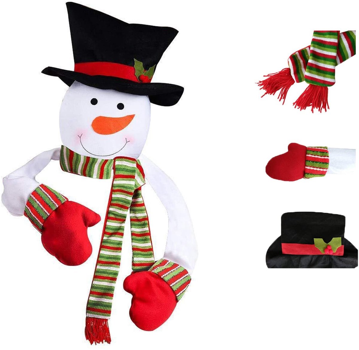 MTTproducts- Kerstboom Topper Sneeuwpop - Kerstboom Decoratie - Sneeuwman Top Hugger - Feestelijke Versiering - Hoogwaardige Stoffen - Totale Lengte 133 cm - Kerstboomversiering
