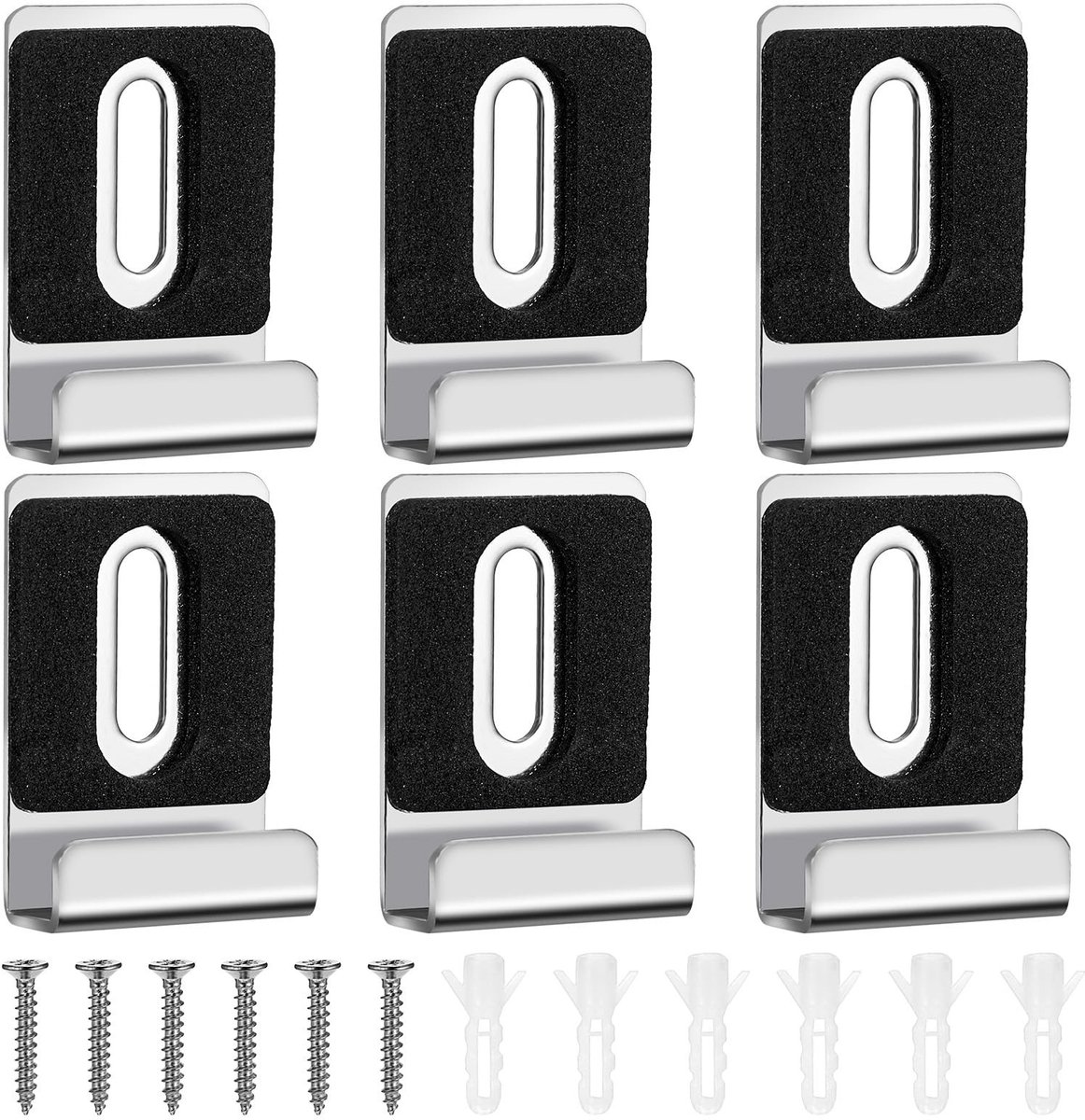 MTTproducts- Spiegelhouder 6 Stuks - Wandbeugel voor Zware Spiegels - Metalen Schroeven - Zwart/Zilver - Ideale Bevestiging - Inclusief Pluggen
