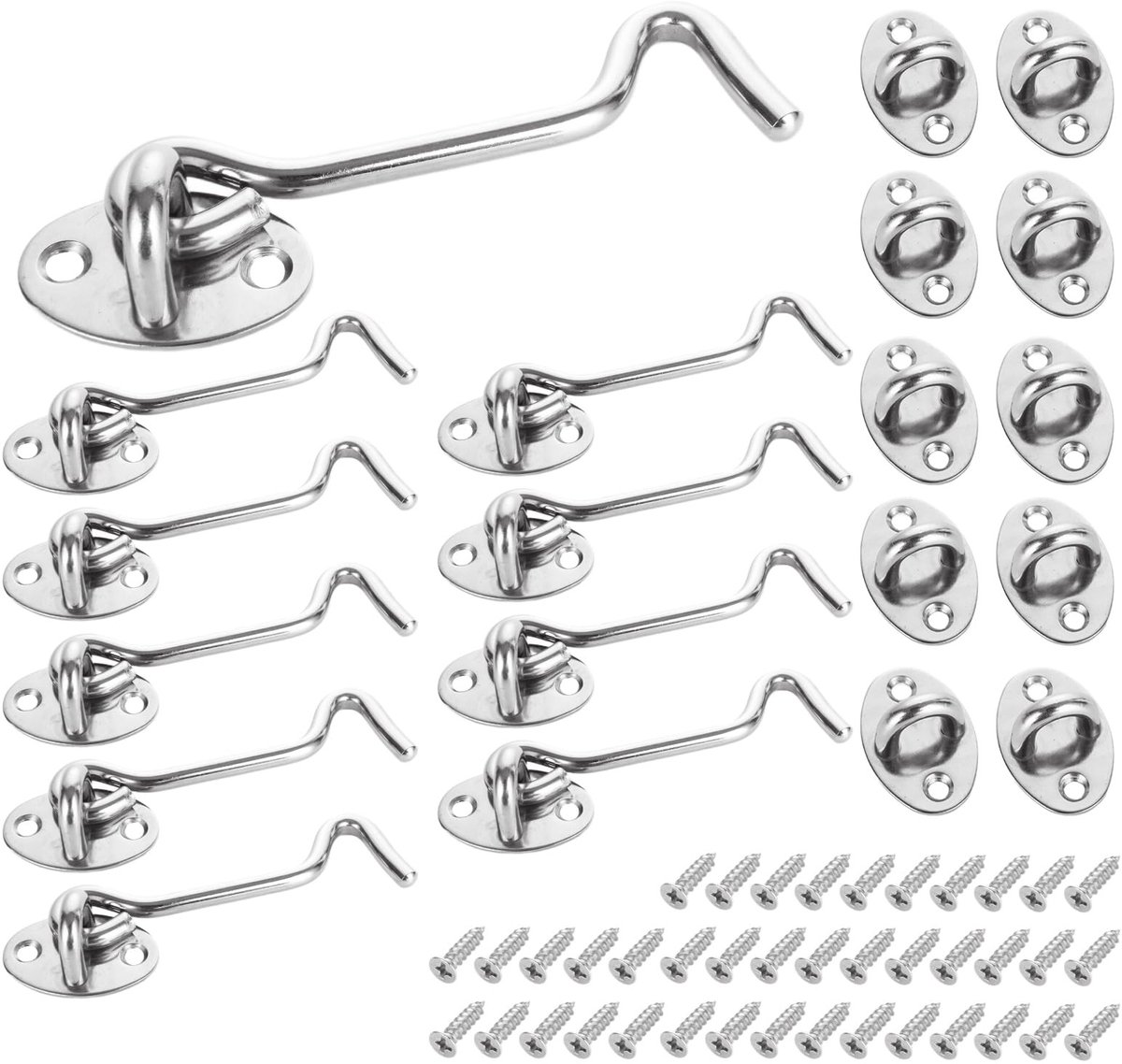 MTTproducts- Deursluiting 10 Stuks - Roestvrij Stalen Deursluiting - Buiten - Voor Deur/Raam/Garage - Inclusief 40 Schroeven - 100 x 6 mm - Deurophang