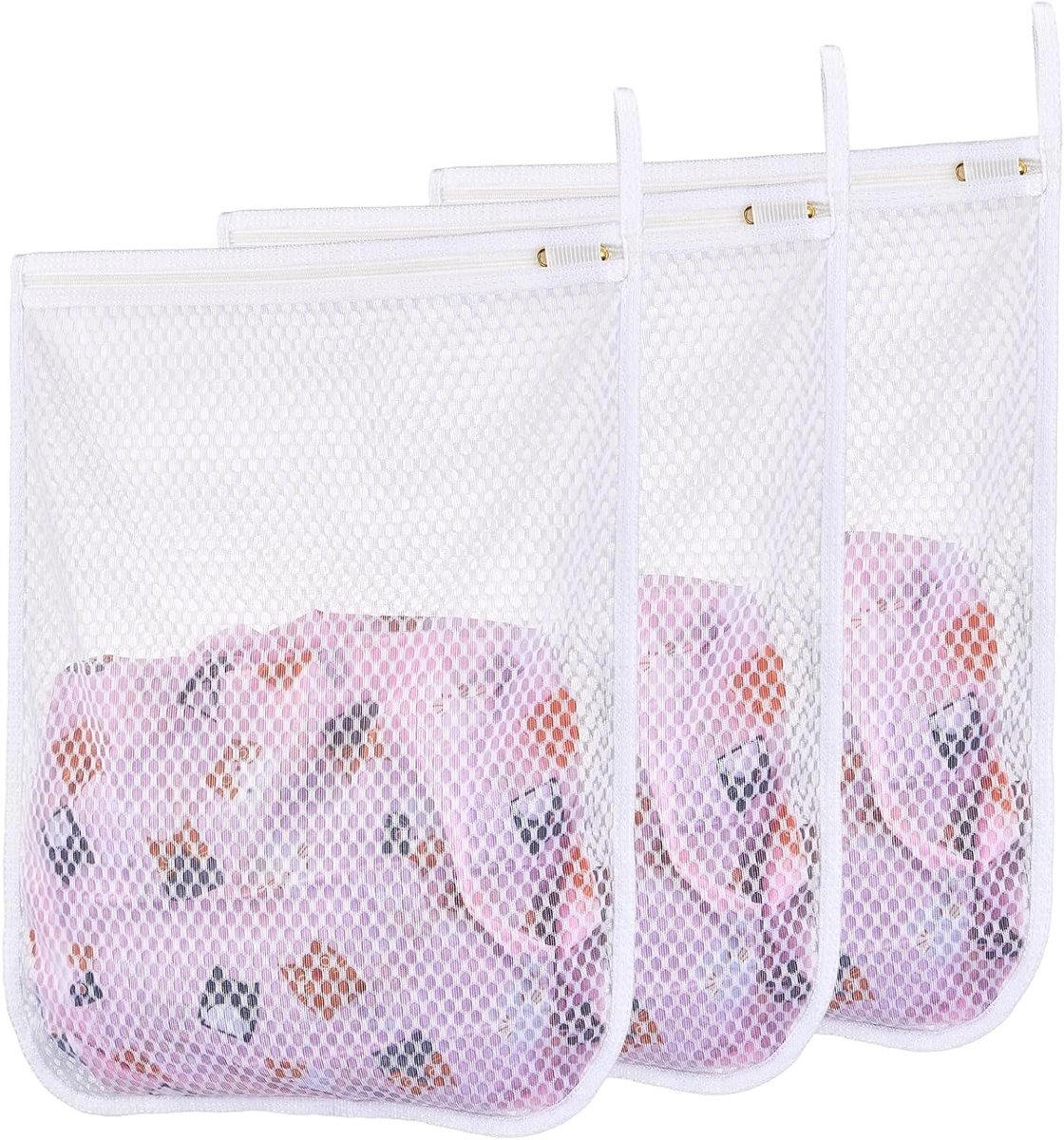 Wasnetten Delicaat - Kleding Beschermers - Beschermend Wassen - Honingraat Mesh - 3 Medium Stuks - Wit