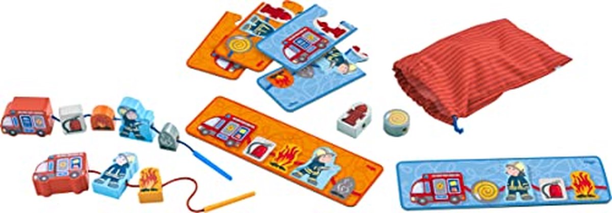 Rijgspel brandweer voor kinderen - Motoriek spel met spannende motieven