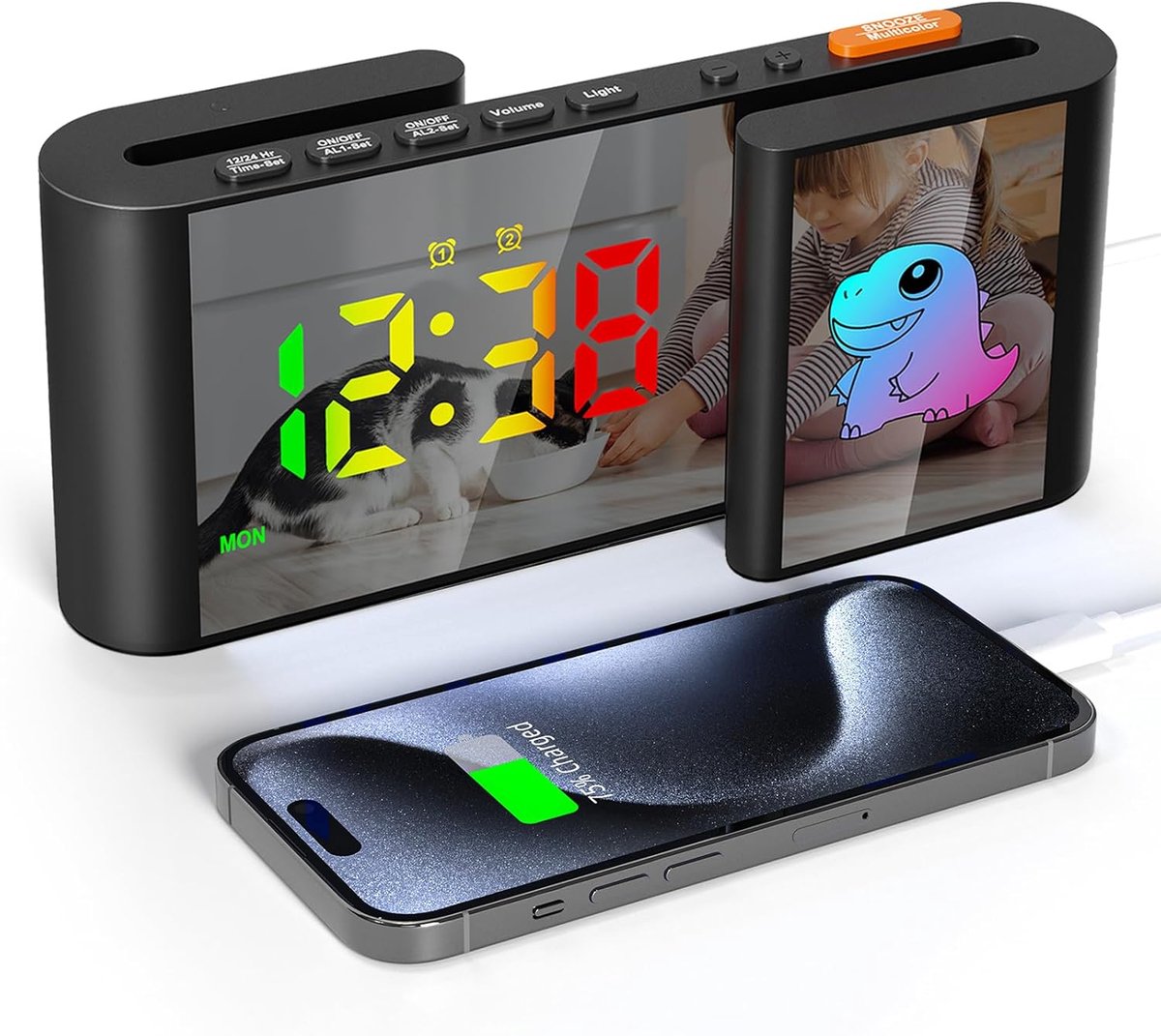 Digitale LED Wekker met Spiegelfunctie en Kleurrijk Sfeerlicht - USB Oplaadbaar