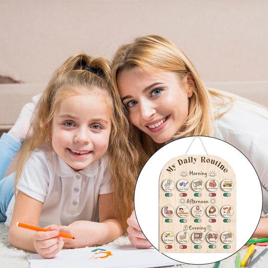 Routineplanner Kinderen - Dagelijkse Schema - Gewoontes Leren - Interactief Visueel Systeem - 356 x 304 cm - Houtkleur — afbeelding 4