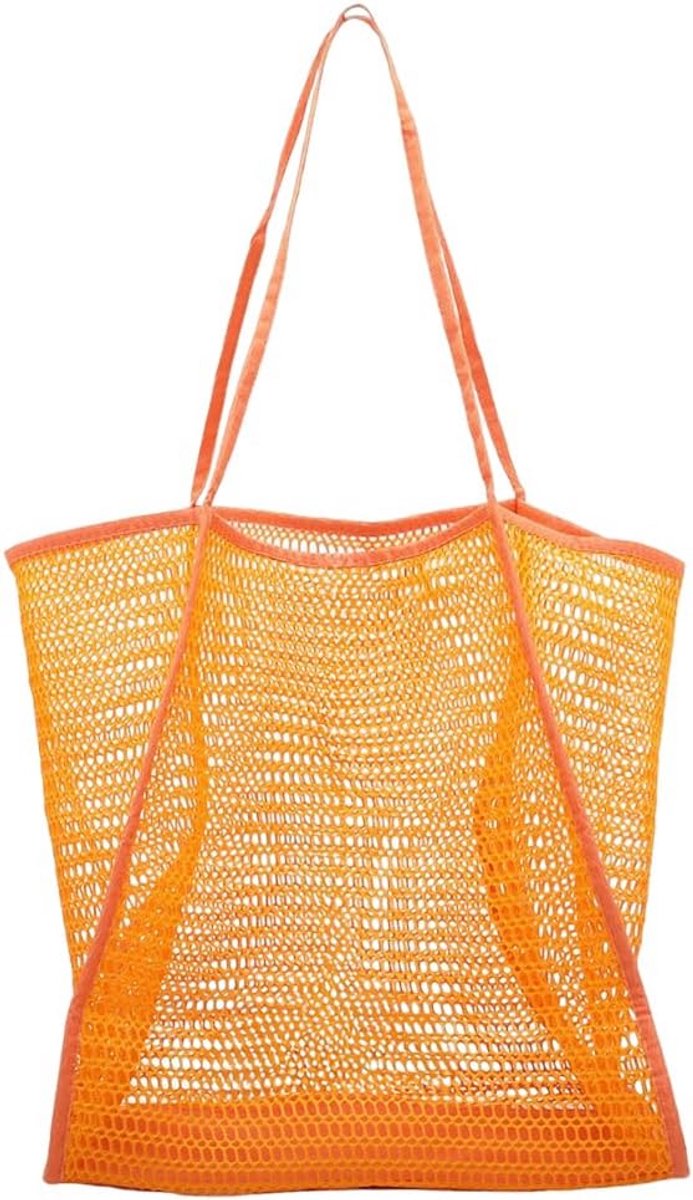 Grote Mesh Strandtas - Opvouwbare Reistas voor Vakantie en Strand - Ruime Net Tas voor Zand en Speelgoed - Lichtgewicht Handtas - Polyester Strandzak - Oranje