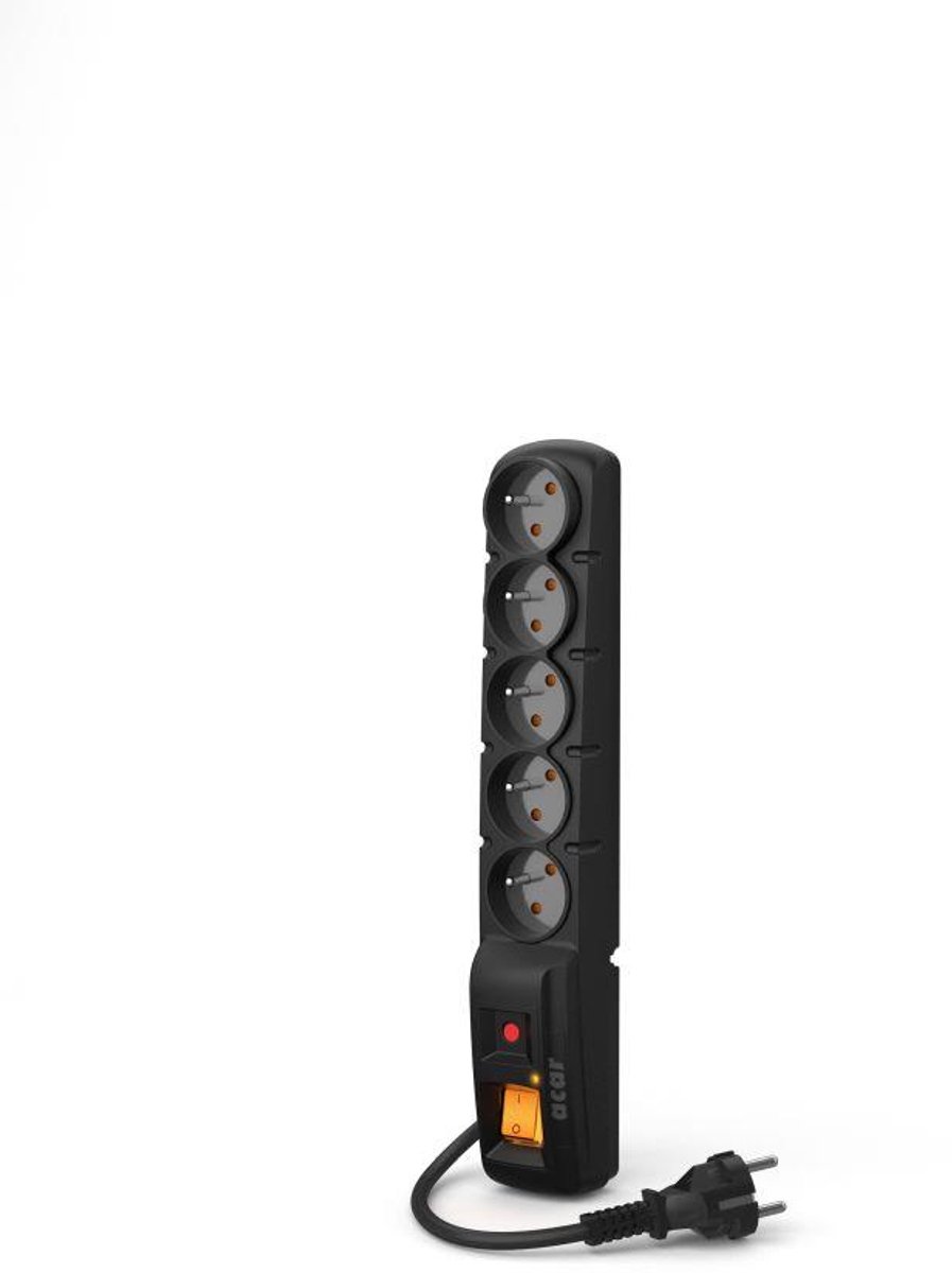 Acar Stekkerstrip 1,5M Zwart Met Filter En Rechte Stekker Voor Tv
