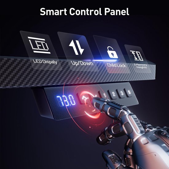 Elektrisch In Hoogte Verstelbaar Gamingbureau (140x60cm) met LED Verlichting en Geheugenfunctie — afbeelding 3