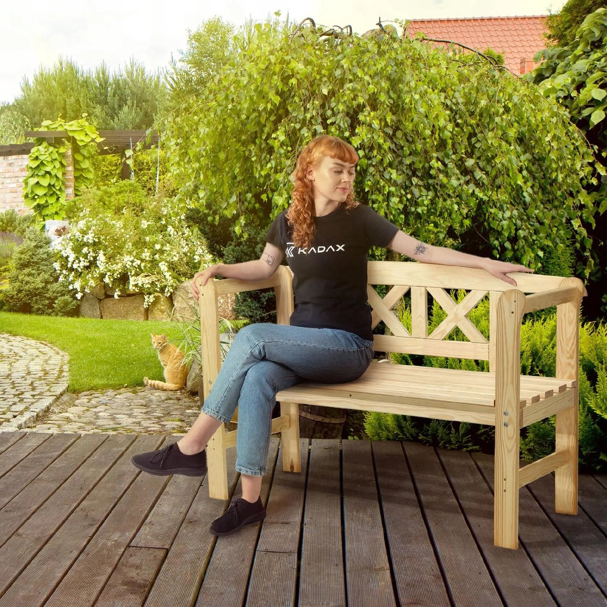 JRG Houten Tuinbank 119 cm – Tuinbank met Rugleuning – Parkbank – Weerbestendig – Buitenbank