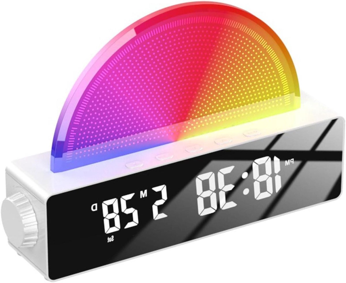 LED Spiegelwekker - Digitale Klok - Ontspannen Wakker Worden - Zonsopgang Simulatie - 18.9cm - Wit