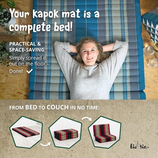 Opvouwbare Matras - Vloermat Yogamat - Ontspannen en Slapen - Natuurlijke Kapokvulling - 140 x 70 cm - Zwart Rood — afbeelding 5