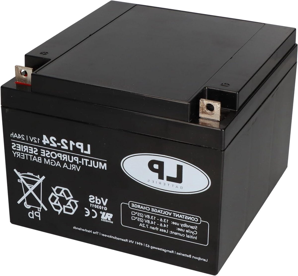 Loodaccu 12V - AGM accu - Noodstroom - VdS gecertificeerd - 24Ah - Zwart