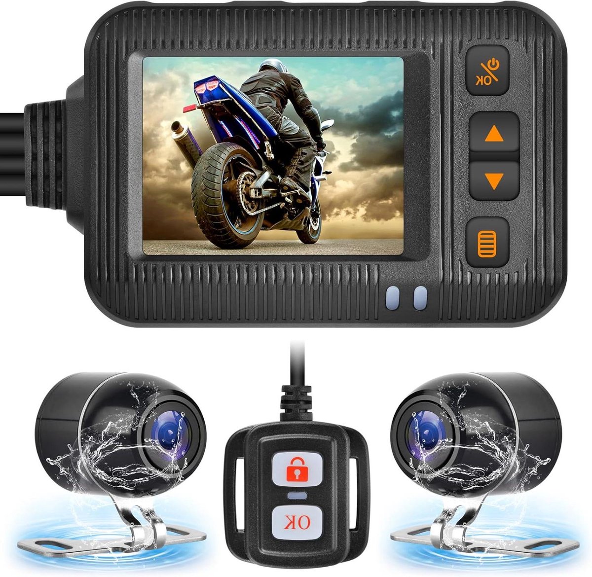 Motorfiets Dashcam - Rijrecorder Parkeerbewaker - Veilig Rijden - Dubbele HD-camera's - 2.0 inch scherm - Zwart
