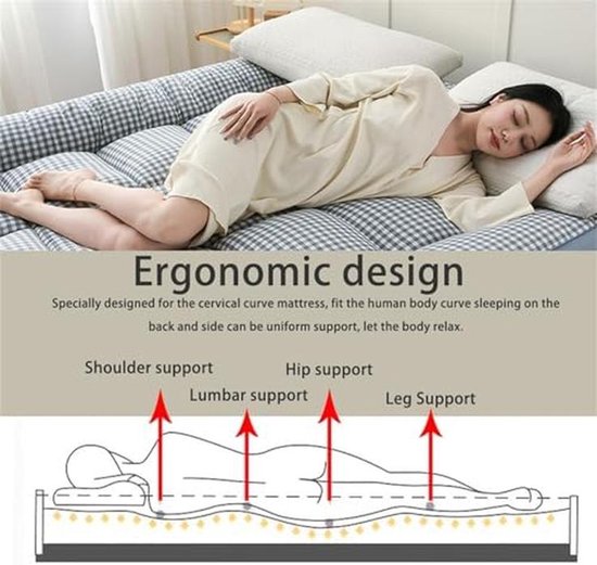 Japanse Vloermatras - Zachte Futon - Gasten Ontvangen - Extra Dik Gewatteerd - 200x220cm - Blauw — afbeelding 2