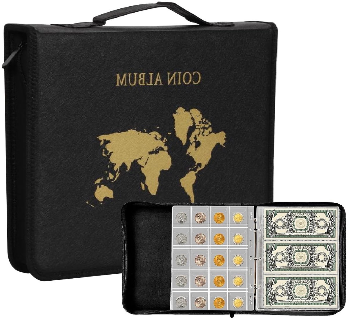 OmGoods - Dailygoody - Coin Collectie Album - 240 Compartimenten - Bescherming tegen Vocht - Geschikt voor Munt- en Banknoteverzameling - 33 cm