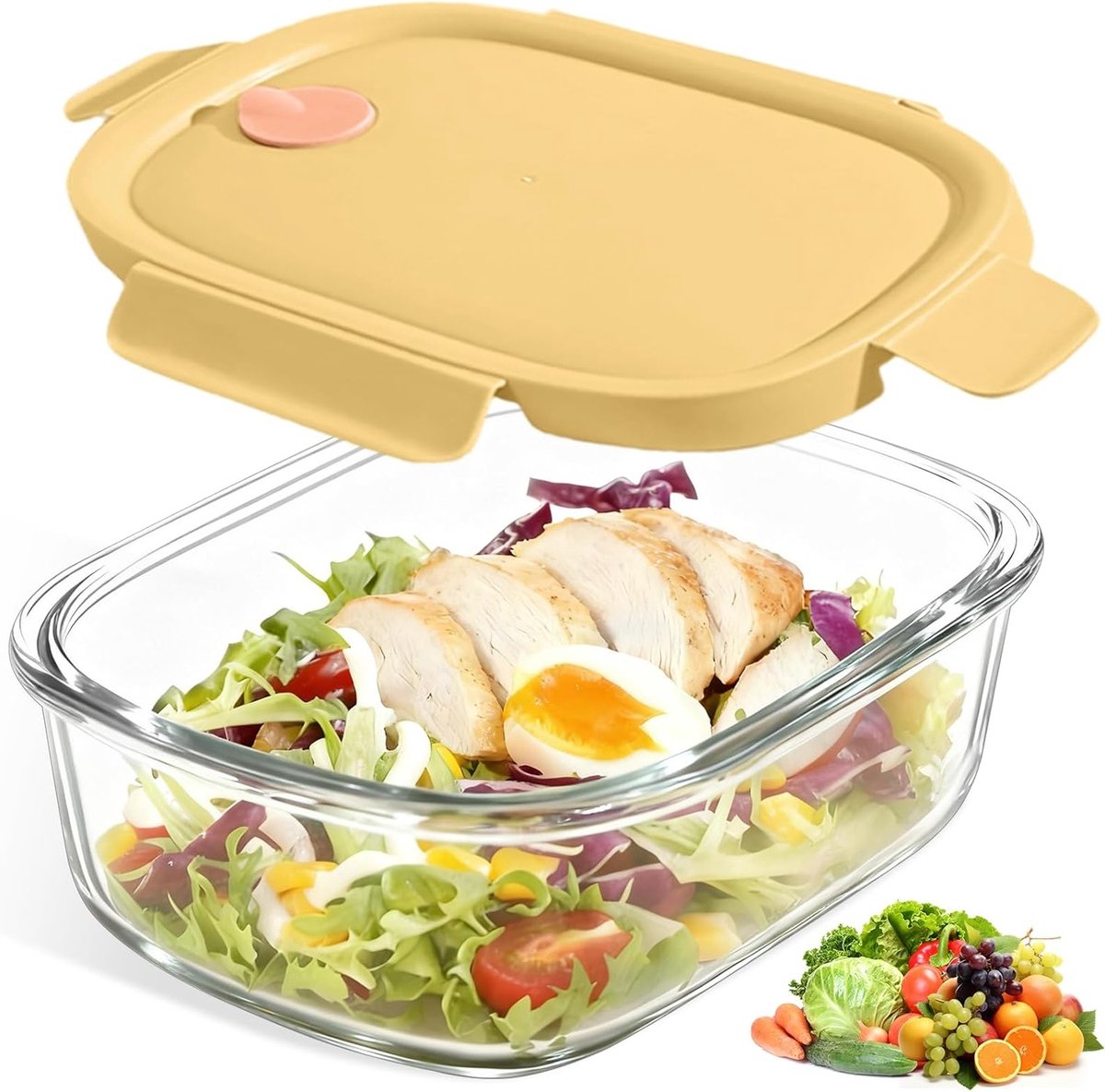 Lunchbox van Glas met Deksel, 950ml, Enkele Bento Box, Magnetron- en Ovenbestendig, BPA-vrij, Lekvrij Voedselcontainer voor Kantoor, School en Maaltijdvoorbereiding