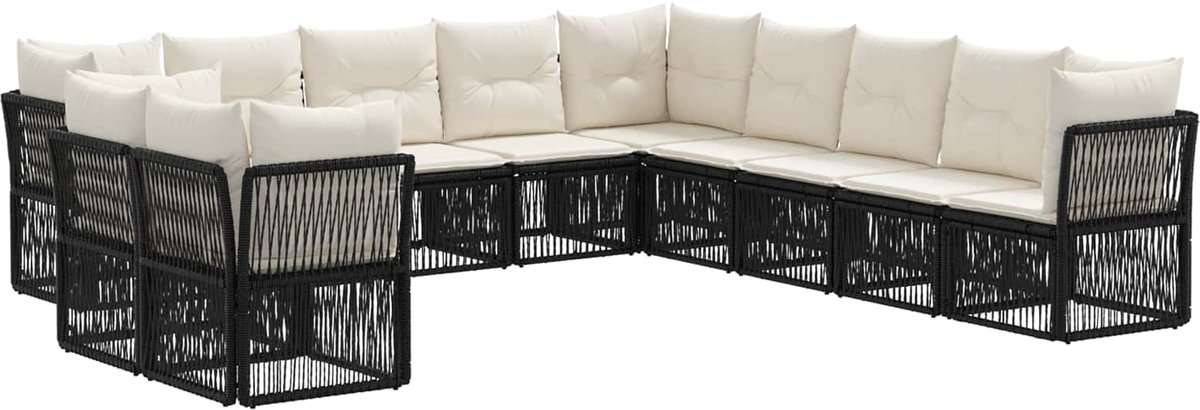 vidaXL - Tuinbank - Set - 11 - pcs - Zwart - poly - rattan