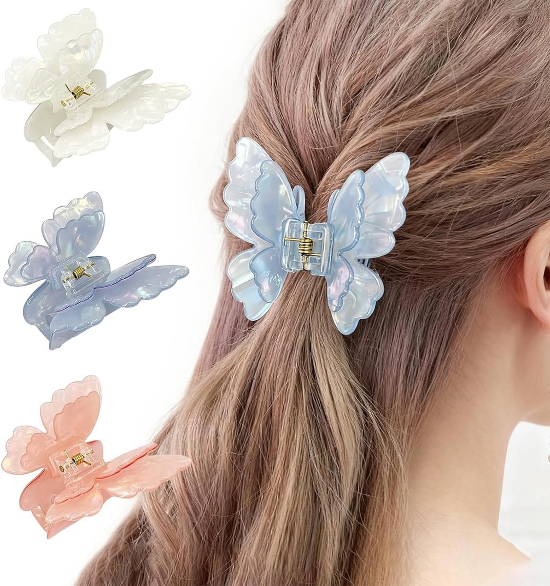 Professionele Haarclipper met 3 Stuks Klemmen en Dubbele Laag Vlinder Haarclips - Antislip Haaraccessoires voor Vrouwen en Meisjes