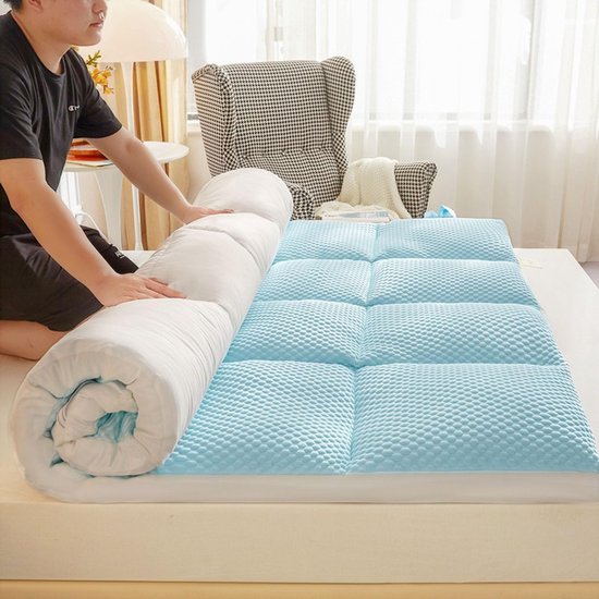 Dikke Futon Matras - Vloermat Opvouwbaar - Comfortabel Slapen - Huidvriendelijk Katoen - 120 x 200 cm - Lichtgroen — afbeelding 2