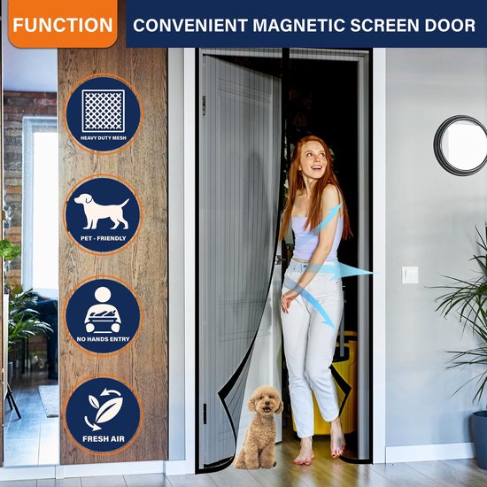 Deurgordijn zonder boren, zelfklevend - magnetisch muggennet voor deuren - dicht geborduurd muggengordijn - sluit automatisch met magneten, houdt muggen buiten in de zomer (100*210 cm, zwart) — afbeelding 2