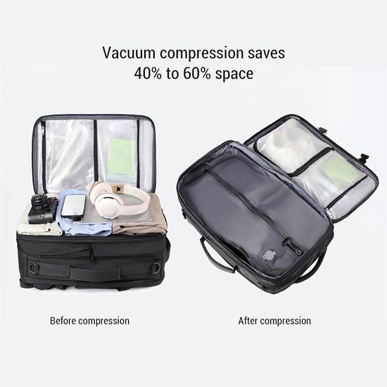 Vacuüm Rugzak - Compressie Tas - Reis Opslag - Met Ingebouwde Pomp - 35 Liter - Zwart — afbeelding 2