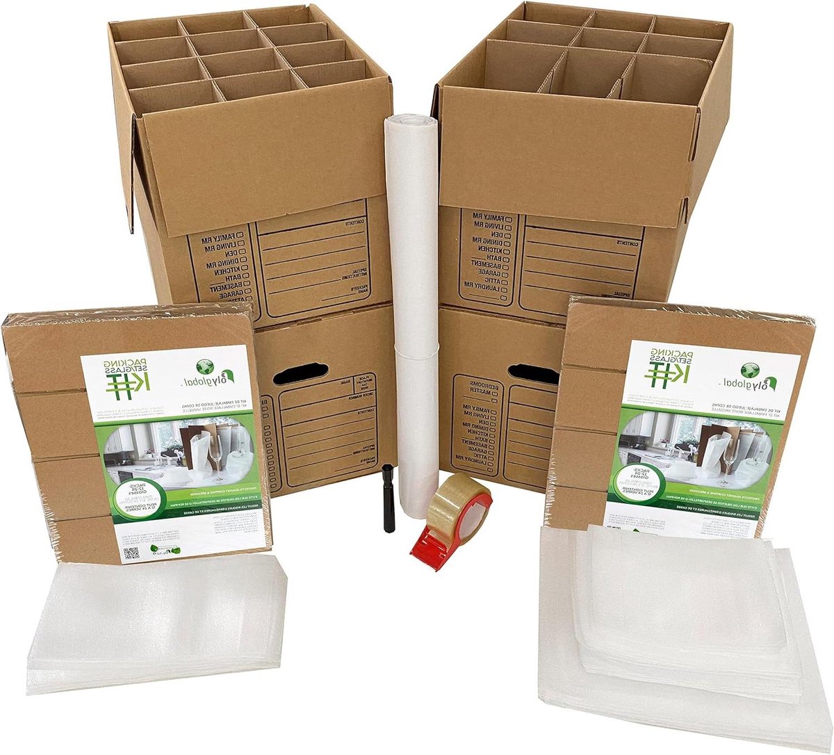 Verhuisdozen Keuken - Keuken Verhuiskit - Servies Inpakken - Met Schotel en Glas Inserts - 4 Dozen 16x12x12 inch