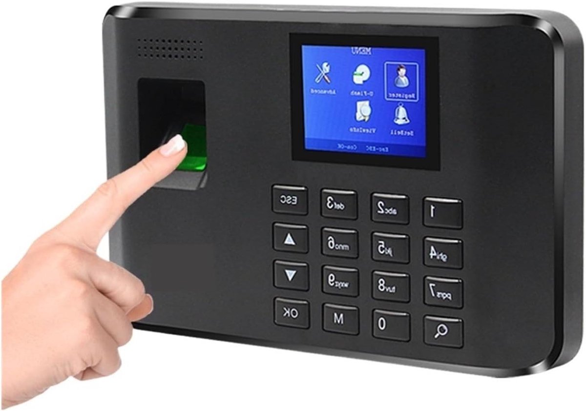 Aanwezigheidsmachine - Prikklok Recorder - Werkbezoek Beheer - Biometrische Vingerafdruk - 100.000 Gebruikers - Zwart