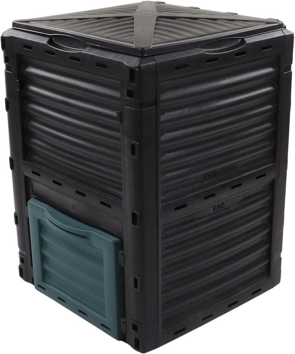 Compostbak Grote Capaciteit - Afvalbak Tuin - Compost Maken - Ventilatie Controle - 300 Liter - Zwart