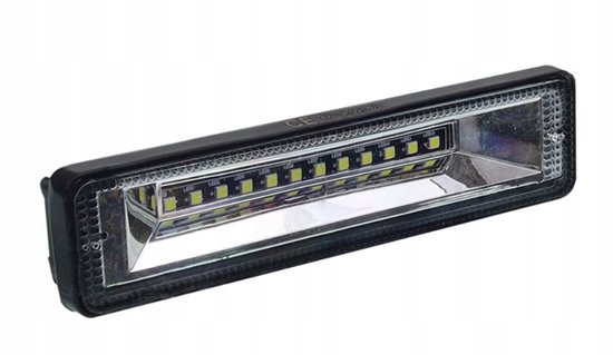 Zwarte ledlamp met transparante voorkant en lange rij ledlampjes