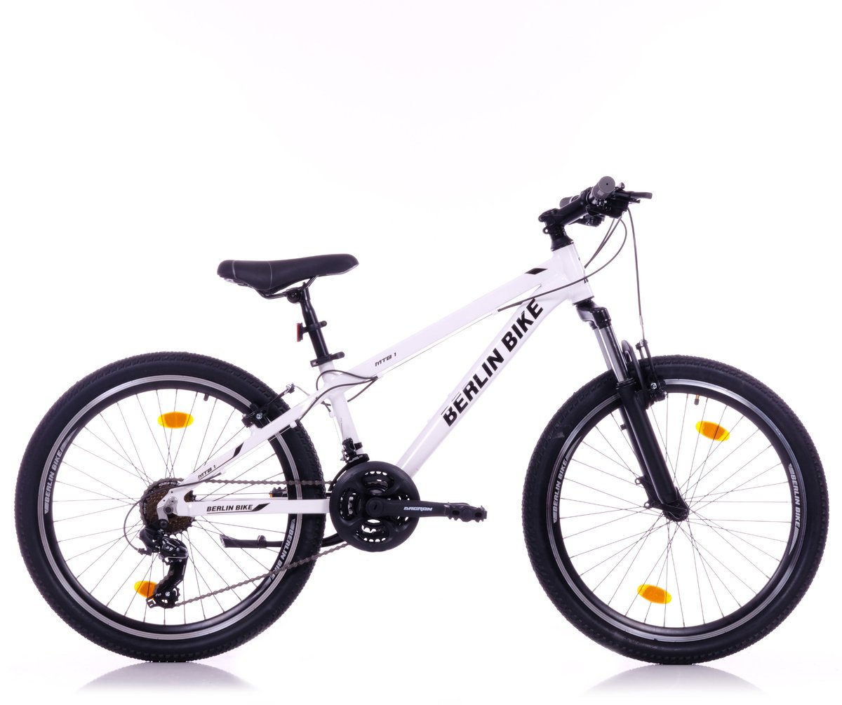 Berlin Bike Jongensfiets 24 inch - Mountainbike Kind 8-12 Jaar - 21 Versnellingen -Aluminium - Spatborden – Wit