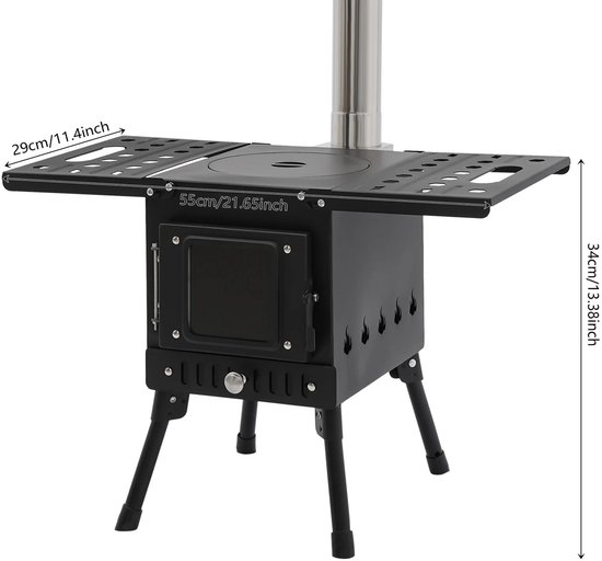 LUMÉ STORE Camping Houtkachel - Tuinhaard - Barbecue - Kachel - Opvouwbaar - Verstelbaar - Grillen & Koken - Draagbaar - Zwart — afbeelding 5