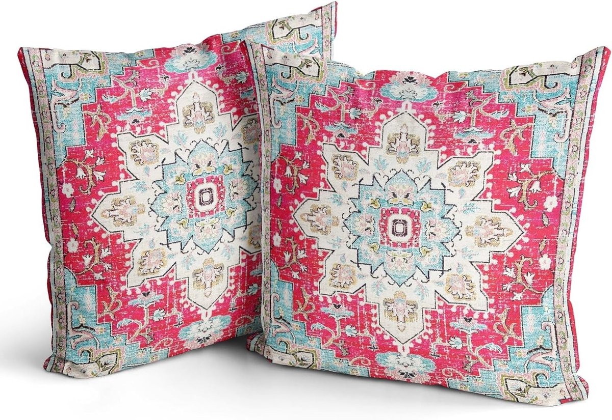 Set van 2 Bohemian Kussenhoezen 60x60cm Decoratieve Vierkante Kussens voor Bank, Auto en Slaapkamer Decoratie (Roze)