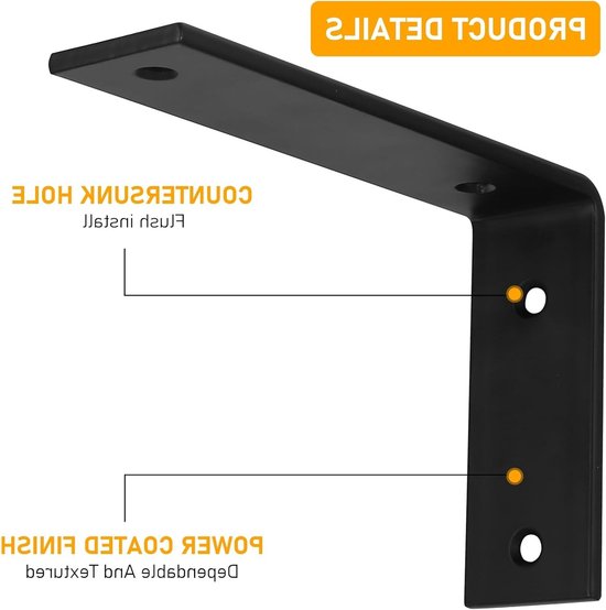 Stevige 90-Graden Plankbeugels van Hoogwaardig IJzer, Ideaal voor Houten Planken en Meubels, Set van 2 Zwarte Beugels (15.2 x 10.2 x 3.8 cm) — afbeelding 2