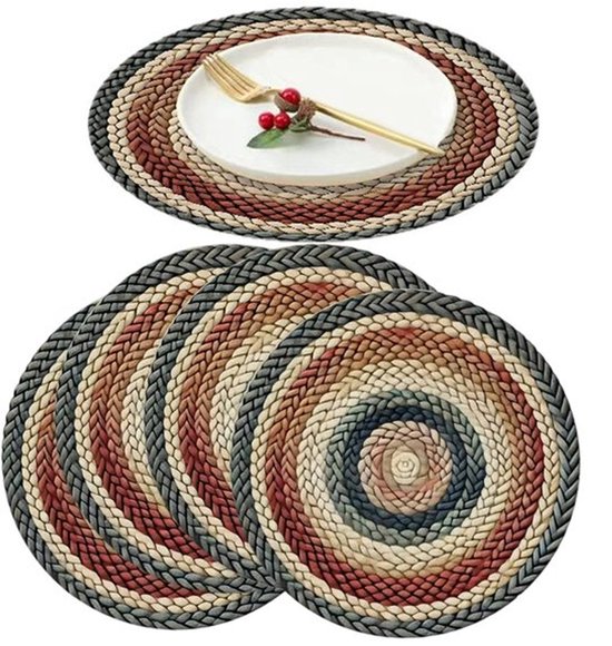 6 sets de table ronds Vintage, adaptés à la décoration de cuisine et de salle à manger - Protecteurs de table élégants et résistants à la chaleur, adaptés à un style rustique et à une utilisation extérieure