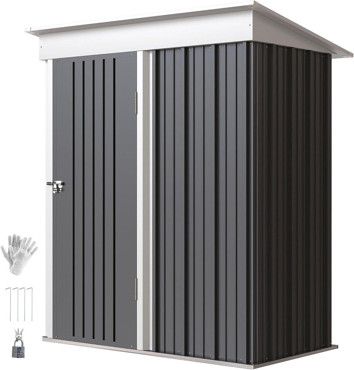 Metalen Tuinschuur - Opbergbox Buiten - Tuinspullen Opbergen - Afsluitbare Deur - 161 x 95 cm - Donkergrijs