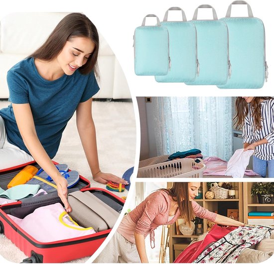 Reis Tassen - Opbergzakken - Bagage Organiseren - Comprimeerbaar Ontwerp - 4 Stuks - Lichtblauw — afbeelding 4
