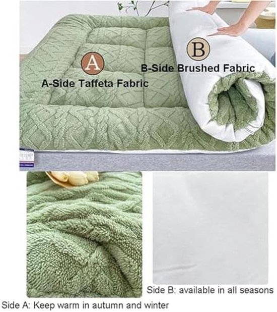 Japanse futonmatras - Vloermatras opvouwbaar - Comfortabel slapen - Ademend en antislip - Full-size - Groen — afbeelding 2