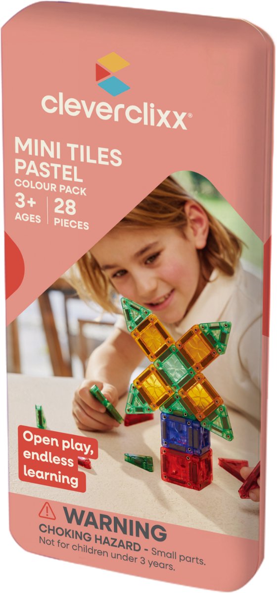 Cleverclixx Mini Tiles Pack Pastel - Magnetische tegels - 28 stuks - 3+ jaar