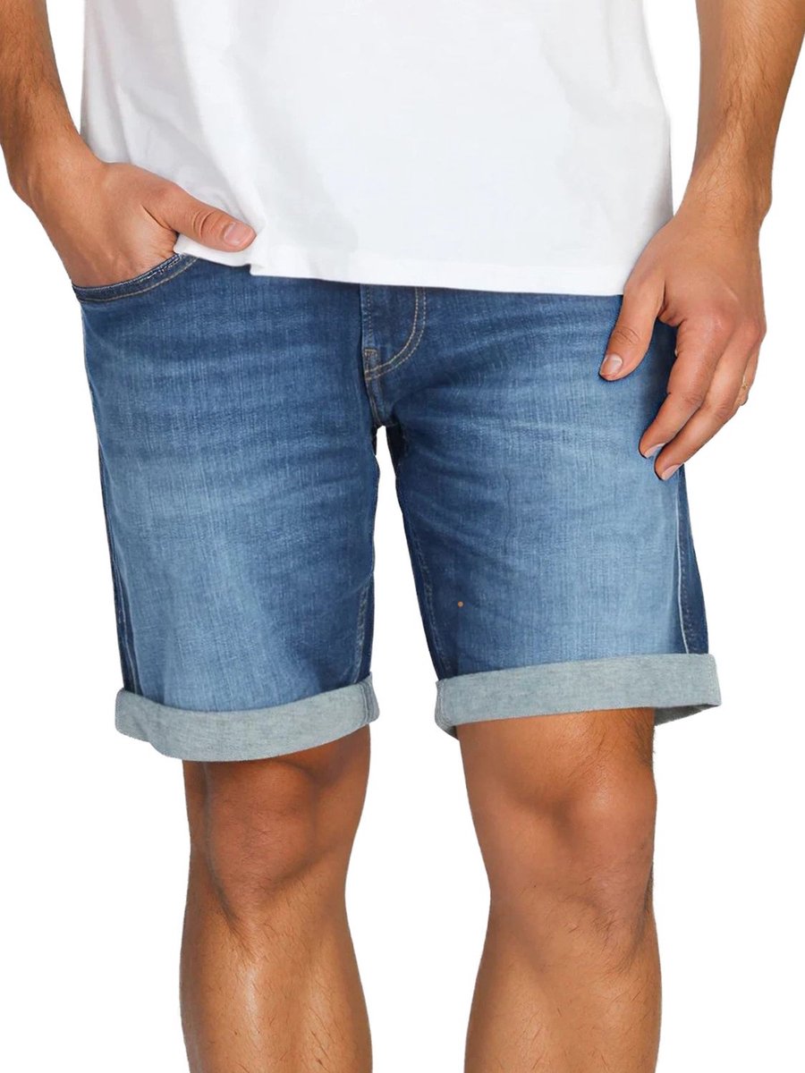 Replay Heren Short Broeken New Anbass slim Fit Blauw Volwassenen Denim Jeans Shorts met Stretch
